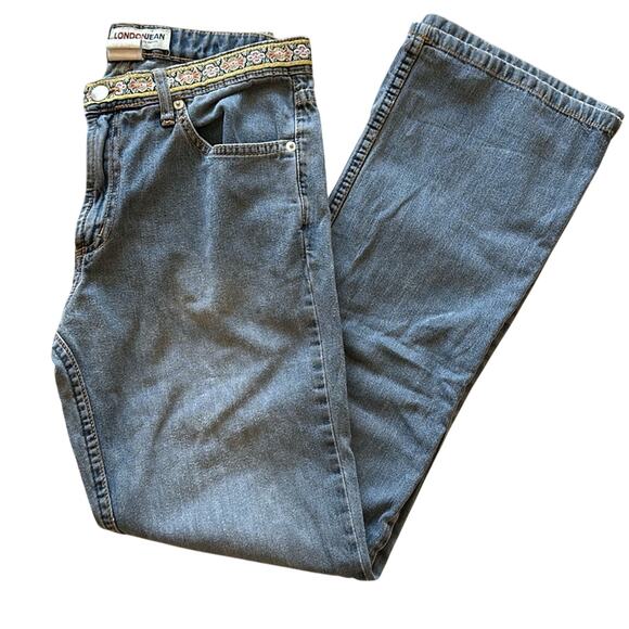 Londonjean Boho Belted Look Low Rise Flare Bootcut Dark Wash Jeans - Picture 1 of 9